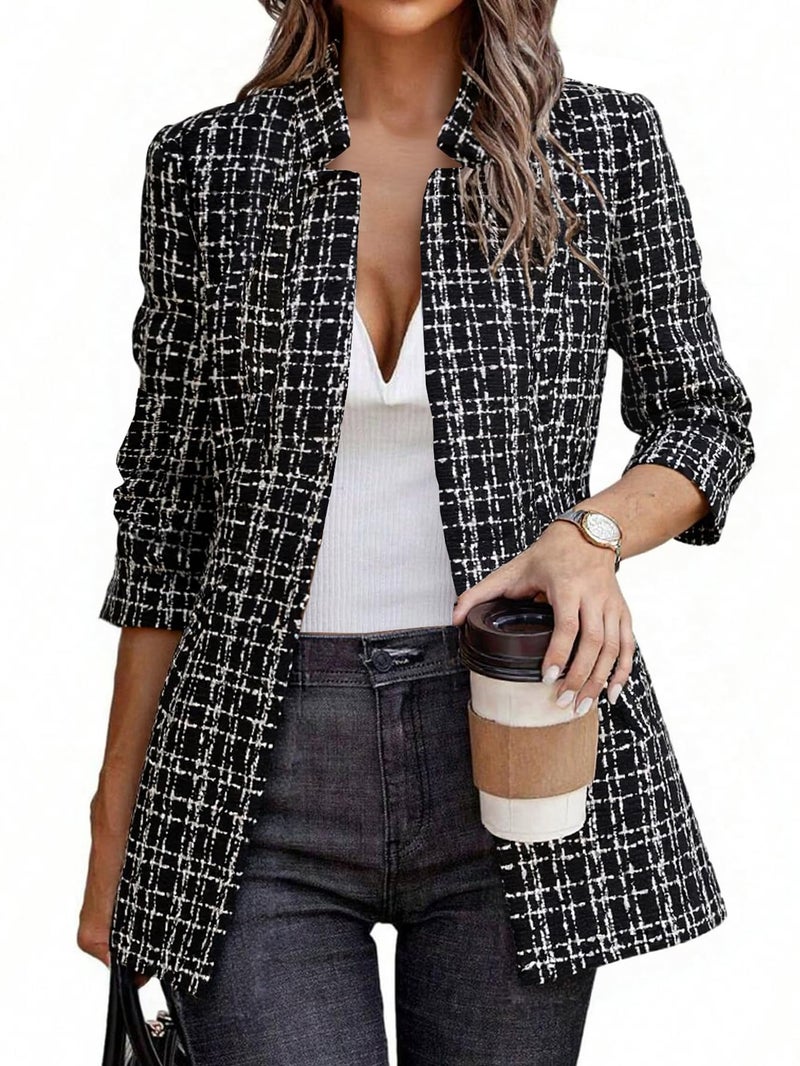 Mina Self Tweed Blazers Jacket for Women 2025 Winter Black Womens Long Blazer Business Casual Oversize Lightweight Fashion Dressy Professional Work Office Boyfriend Women's Blazers & Suit Jackets - Image 1