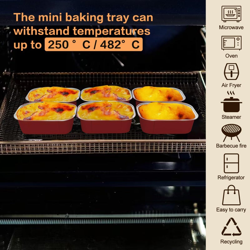 OBXMLFY mini loaf pans with lids and spoons 50 Pack,5.5 oz Rectangle mini individual cake tins Disposable Small Aluminum Foil Baking pans(50, Red) - Image 4