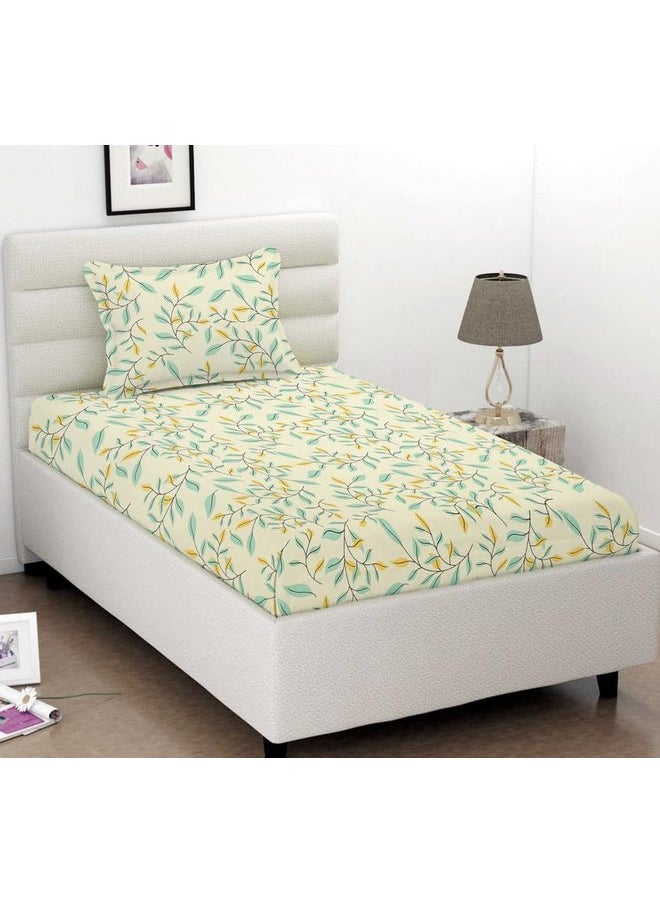 BSB HOME BSB HOME Glace Cotton 220 Tc Flat Single Bedsheets For Summer Breathable|Wrinklefree (Size-152 X 228 Cm) With 1 Pillow Covers (Size-17 X 27 Inches, Floral Print Green Leaf)  - Image 1