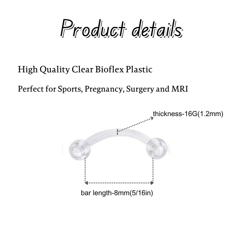 FECTAS 16G Clear Flexible Plastic Daith Rook Earrings Eyebrow Rings Curved Barbells Belly Piercing Retainers 15PCS - Image 2