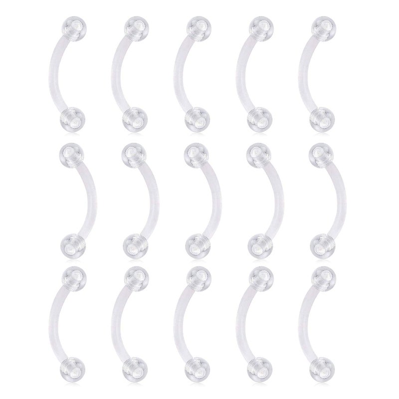 FECTAS 16G Clear Flexible Plastic Daith Rook Earrings Eyebrow Rings Curved Barbells Belly Piercing Retainers 15PCS - Image 1