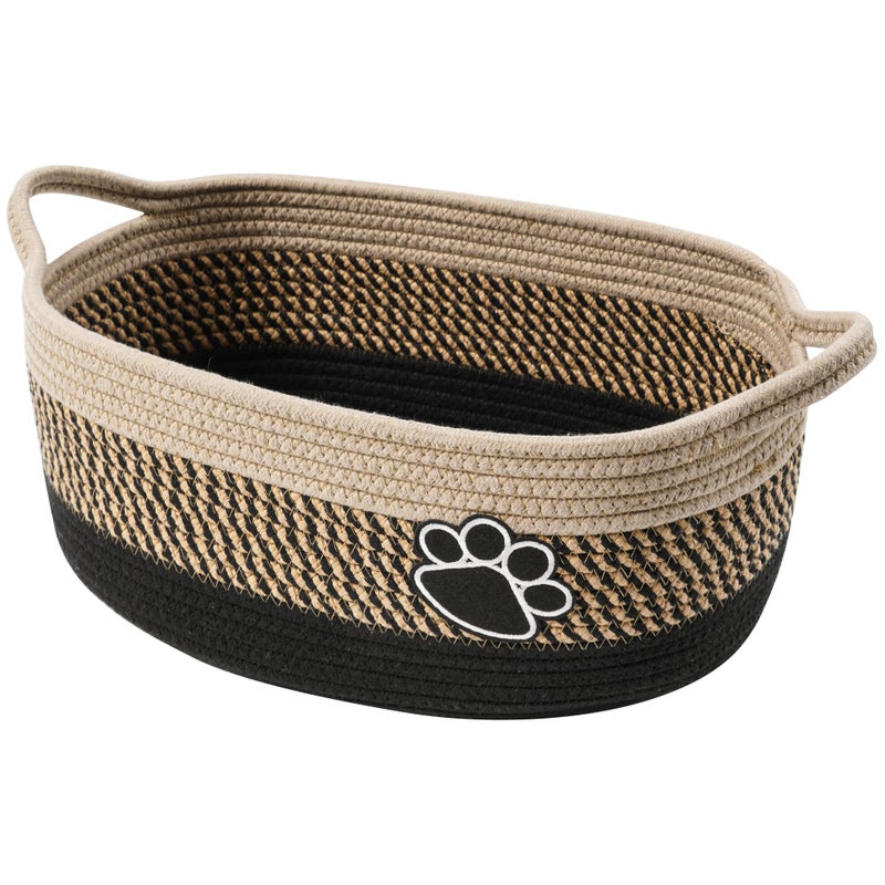 STOBSK Small Woven Baskets for Organizing Rope Storage Basket with Handle Cute Cotton Nursery Gift Dog Toy Bins Organizer-Light Beige - Image 1