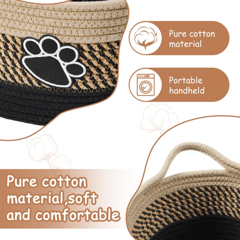 STOBSK Small Woven Baskets for Organizing Rope Storage Basket with Handle Cute Cotton Nursery Gift Dog Toy Bins Organizer-Light Beige - Image 2