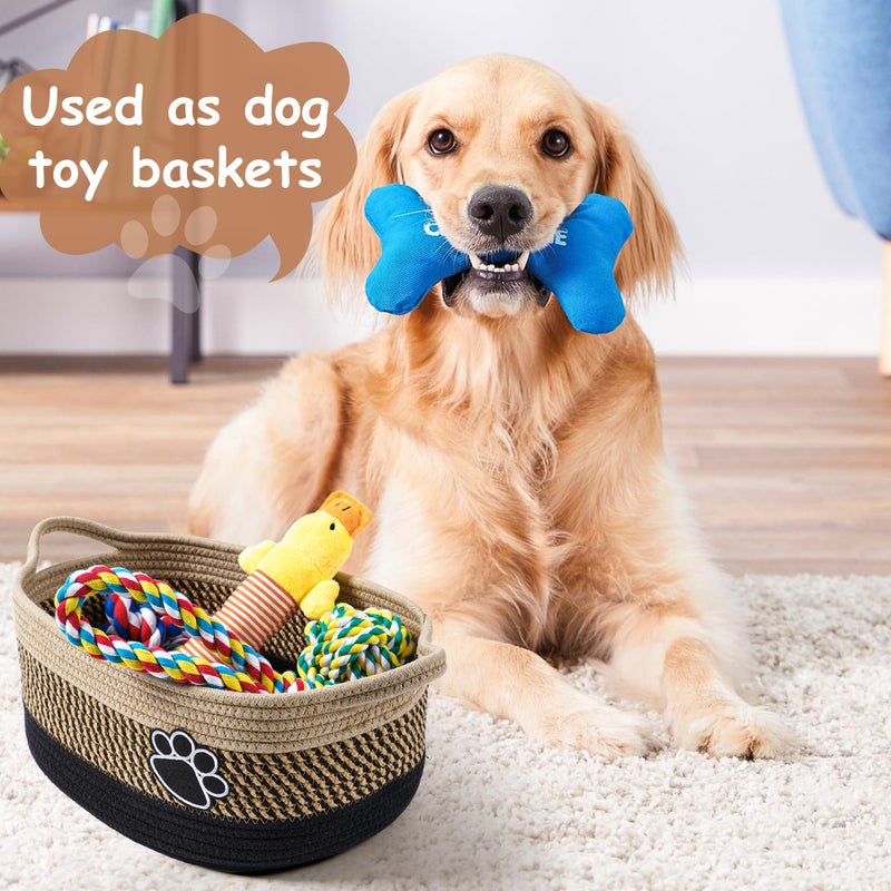 STOBSK Small Woven Baskets for Organizing Rope Storage Basket with Handle Cute Cotton Nursery Gift Dog Toy Bins Organizer-Light Beige - Image 5