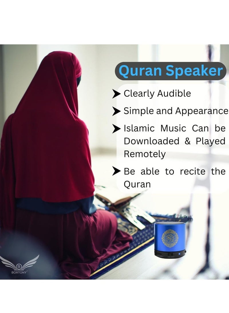 مكبر صوت القرآن المحمول بلوتوث SQ200 – مشغل MP3 بسعة 8GB مع جهاز تحكم عن بعد، راديو FM، وترجمة القرآن (أزرق) - Image 2