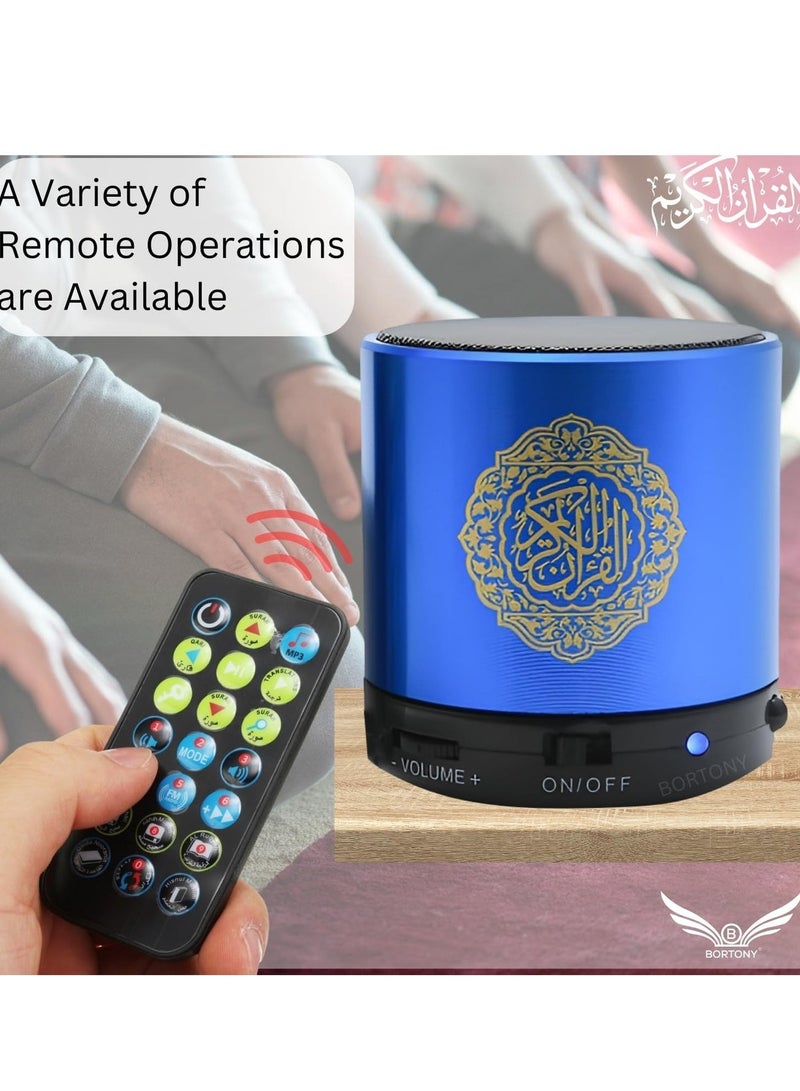 مكبر صوت القرآن المحمول بلوتوث SQ200 – مشغل MP3 بسعة 8GB مع جهاز تحكم عن بعد، راديو FM، وترجمة القرآن (أزرق) - Image 5