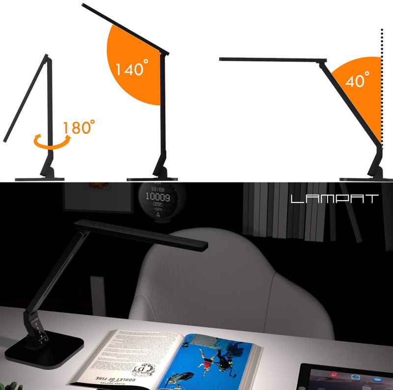 Lampat Dimmable LED Desk Lamp, 4 Lighting Modes (Reading/Studying/Relaxation/Bedtime), 5-Level Dimmer, Touch-Sensitive Control Panel, 1-Hour Auto Timer, 5V/1A USB Charging Port, Piano Black - Image 5