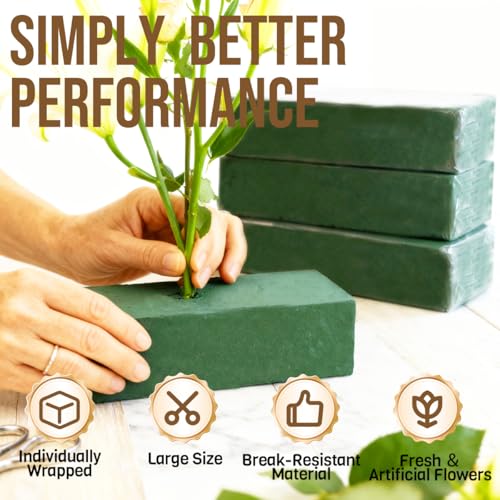gorsent Pack of 6 Floral Foam Blocks, 8.9"x4.1"x2.7" Dry and Wet Flower Foam for Fresh and Artificial Flowers, Florist Styrofoam Flower Arrangements Supplies, Decorations for Wedding, Birthdays and Garden - Image 3