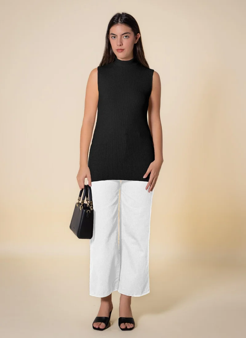 Shapes Black HIGH NECK KNITTED TOP for Women | Best Price UAE