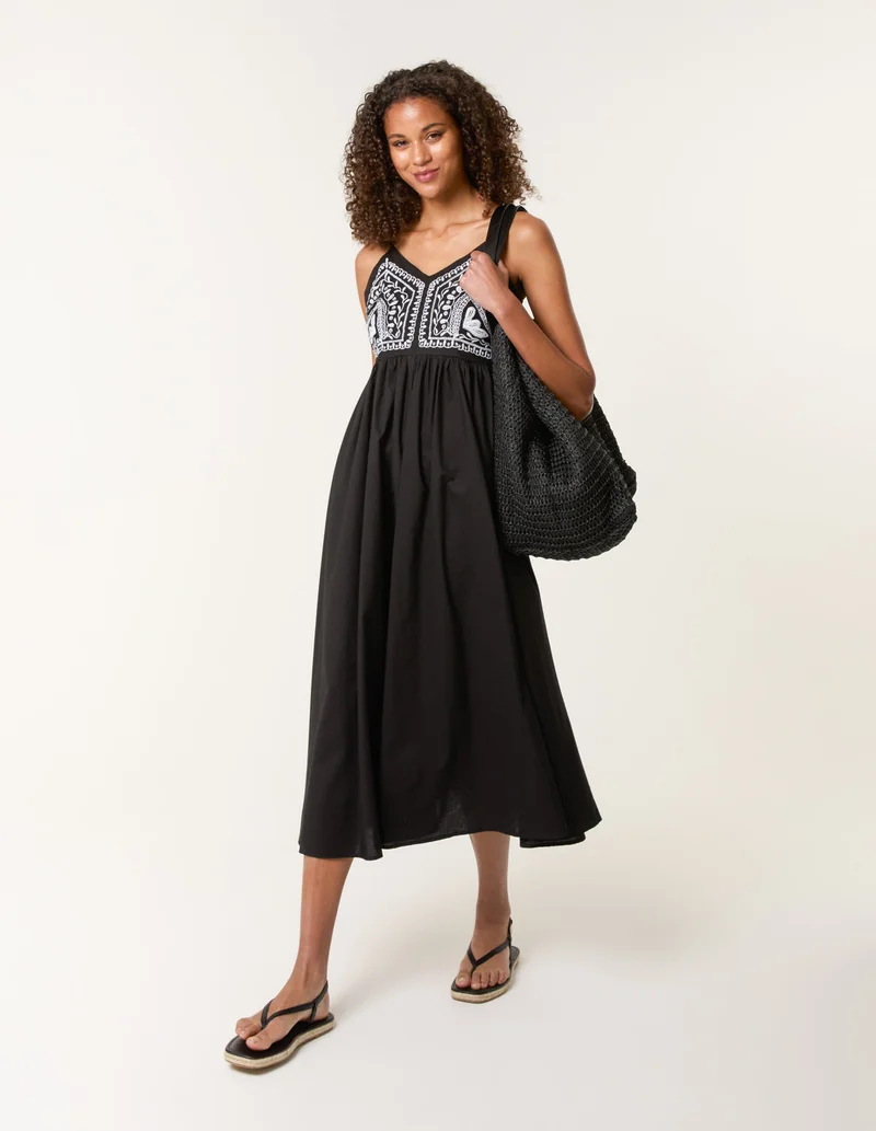 Blue Vanilla Embroidered Yoke Strappy Dress