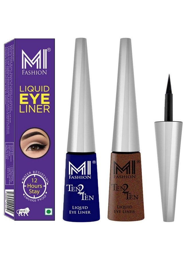 MI FASHION - Quick Dry Liquid Eyeliners Combo Of 2 Pcs Water Resistant Cruelty Free High Shine Long Stay Navy Blue Shimmer Brown - Image 1