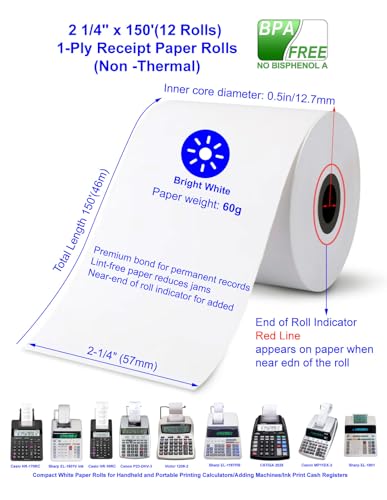 3000LABELS DIRECT (12 Rolls)2 1/4 in x 150 ft Adding Machine Tape Paper Rolls, for HR-10RC, HR-170RC, HR-200RC, EL-1197PIII, EL-1801V, P23-DHV-3, CP-90A, MP11DX-2, 1280-2,3000Labels Direct - Image 3