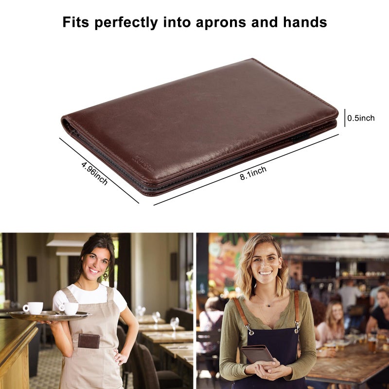 EcoVision Server Book for Waitress, Leather Waiter Organizer with Zipper Pocket, Restaurant Waitstaff Booklet, Guest Check Holder with Money Pocket, Fits Server Apron (Brown) - Image 2