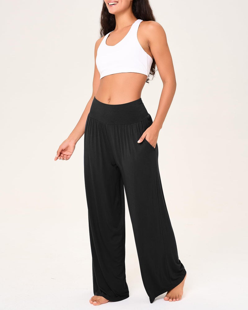 BAMBOO COOL Women Pajama Pants High Waisted Wide Leg with Pockets Lounge Sleep Bottoms Casual Lounge Yoga Pants - Image 2