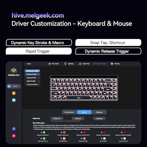 MelGeek لوحة مفاتيح MelGeek MADE68 Pro السلكية، لوحة مفاتيح ألعاب بتقنية Hall Effect مع مفاتيح مغناطيسية، 65% مدمجة مع استجابة سريعة، قابلة للتبديل الساخن، إضاءة RGB قابلة للتعديل، مخصصة عبر الإنترنت HIVE (أرجواني) - Image 5