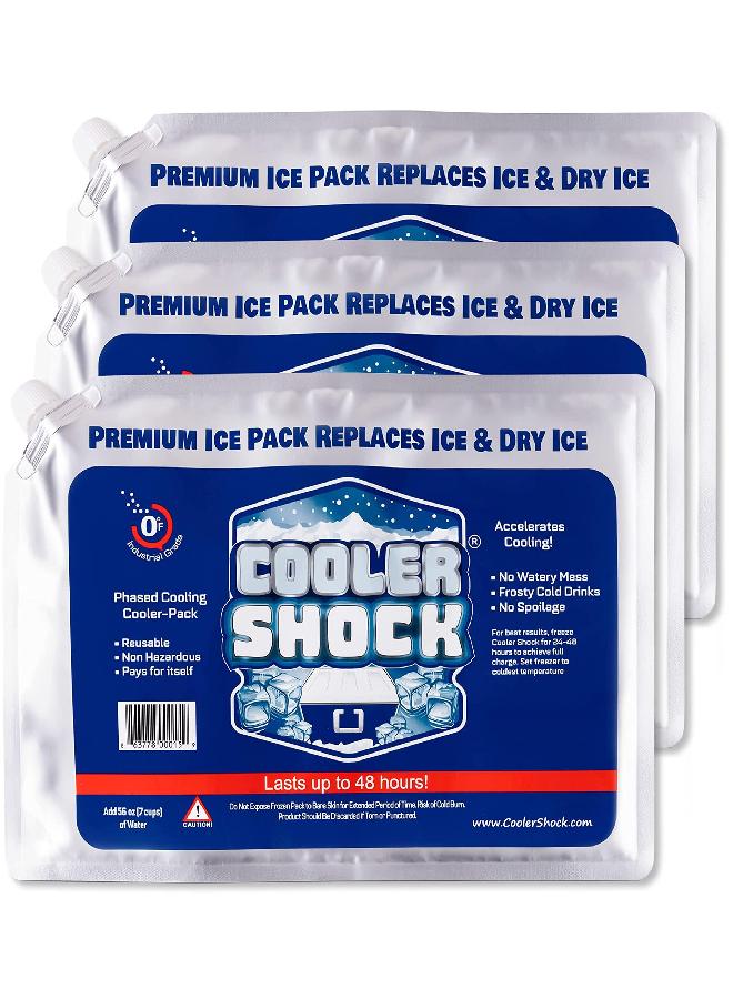 Cooler Shock Shock Reusable Ice Packs For Cooler - 3 Ice Packs For Coolers - Long-Lasting Cold Freezer Packs For Lunch Boxes - Cooler Accessories For School, Beach & Fishing - Camping Gifts - Image 1