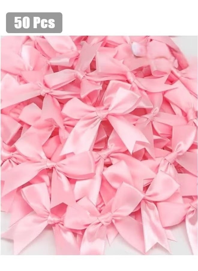 50 قطعة من شريط ساتان وردي مزين برباط على شكل فيونكة لتزيين الصناديق والهدايا في حفلات استقبال المولود الجديد وأعياد الميلاد - Image 1