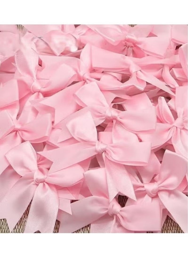 50 قطعة من شريط ساتان وردي مزين برباط على شكل فيونكة لتزيين الصناديق والهدايا في حفلات استقبال المولود الجديد وأعياد الميلاد - Image 2