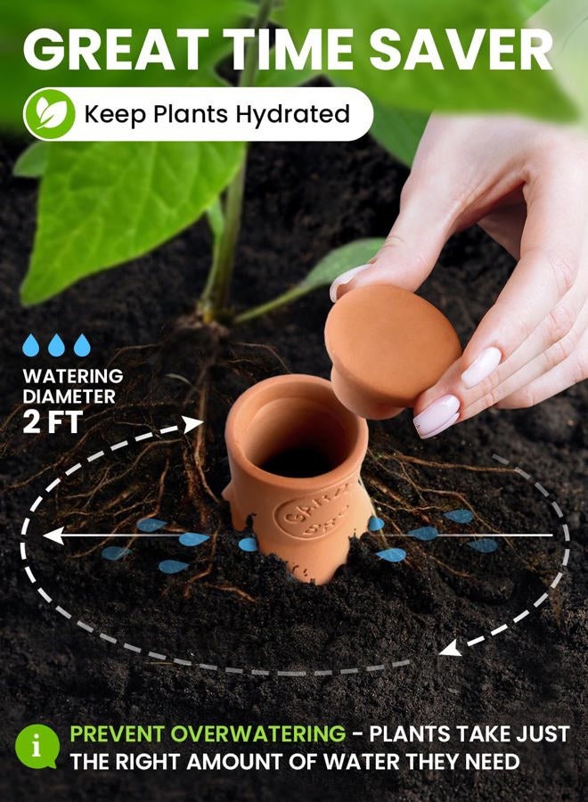 GARDENBRO 4 قطع أوعية تيراكوتا كبيرة - نظام سقي ذاتي للأواني مع إدخال أوعية للسقي لمدة أسبوع - كرات سقي نباتات من الطين للنباتات الداخلية والخارجية [4 قطع، طبيعي] - Image 4