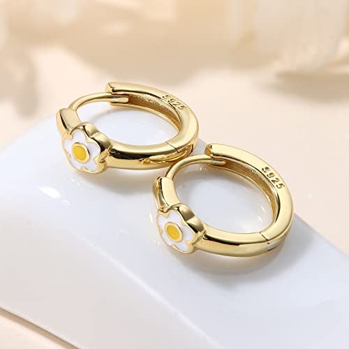 MILACOLATO 925 Sterling Silver Small Hoop Earrings Toddler 18K Gold Plated Daisy Earrings Yellow FLower Huggie Hoop Earrings for Women Hypoallergenic Earrings for Sensitive Ears - Image 5