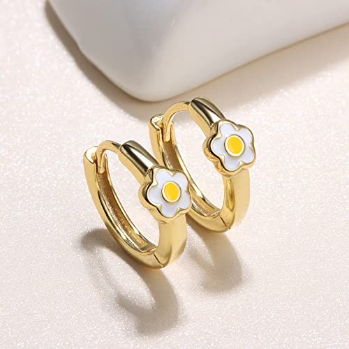 MILACOLATO 925 Sterling Silver Small Hoop Earrings Toddler 18K Gold Plated Daisy Earrings Yellow FLower Huggie Hoop Earrings for Women Hypoallergenic Earrings for Sensitive Ears - Image 4