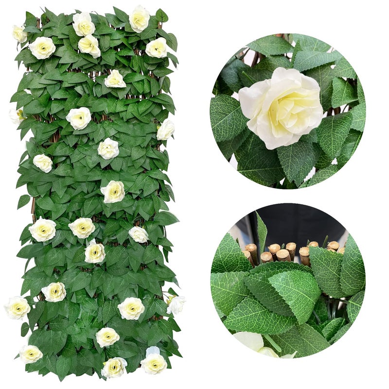 GLANT Expandable Fence Privacy Screen for Balcony Patio Outdoor,Decorative Faux Ivy Fencing Panel,Artificial Hedges (Single Sided Leaves) (1, White Rose) - Image 4