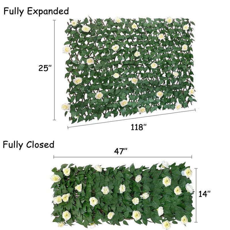 GLANT Expandable Fence Privacy Screen for Balcony Patio Outdoor,Decorative Faux Ivy Fencing Panel,Artificial Hedges (Single Sided Leaves) (1, White Rose) - Image 2