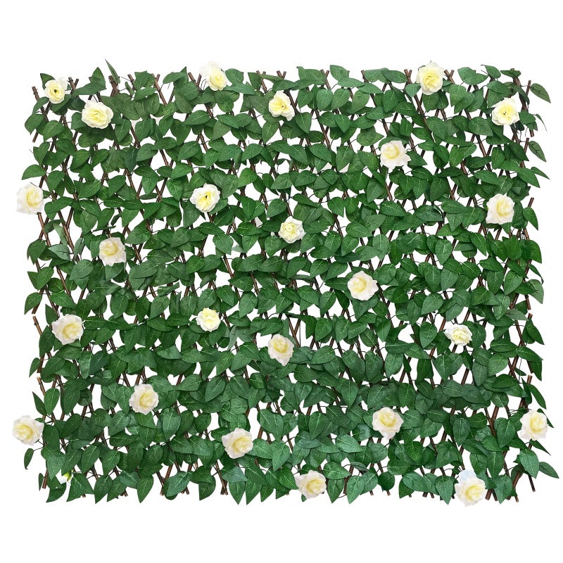 GLANT Expandable Fence Privacy Screen for Balcony Patio Outdoor,Decorative Faux Ivy Fencing Panel,Artificial Hedges (Single Sided Leaves) (1, White Rose) - Image 1