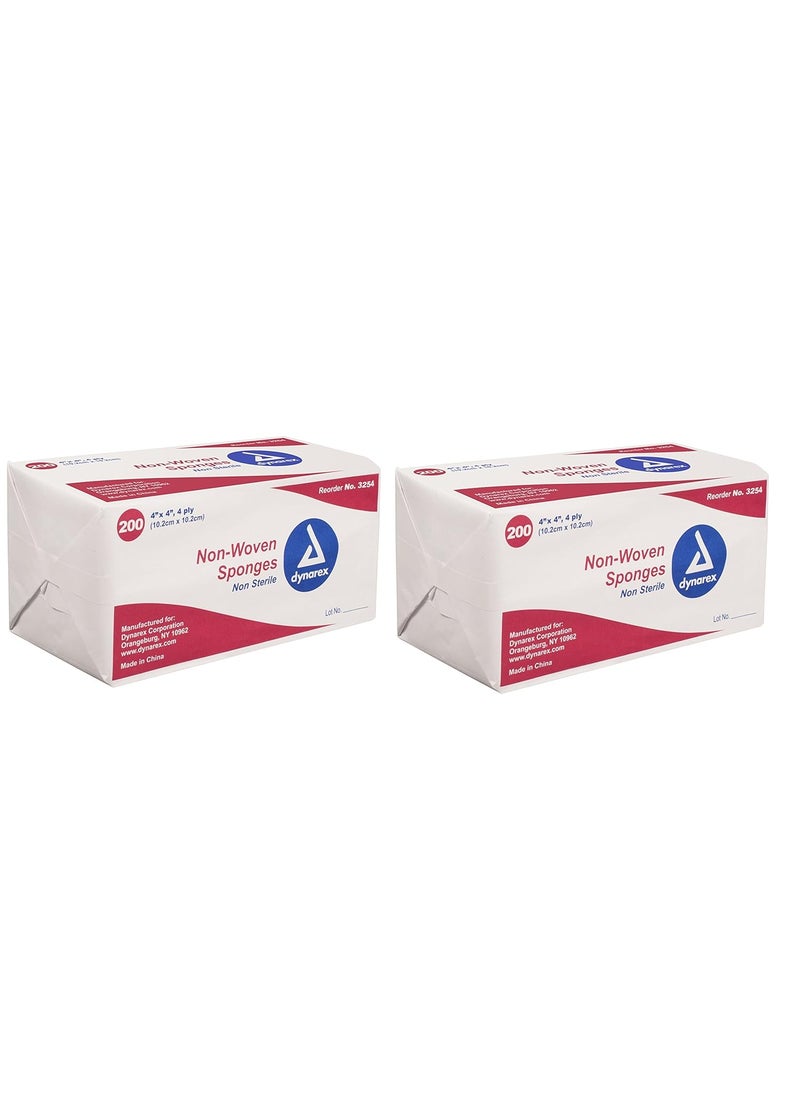 Dynarex Dynarex NonWoven Sponges NonSterile Gauze for Cleansing Prepping and Dressing HighlyAbsorbent Less Linting 2Pack 4x 4 4 Ply 400 Sponges 