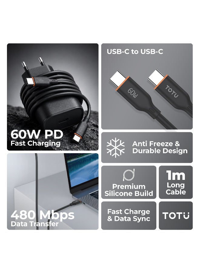 Totu 60W 6A Fast Charging USB-C to USB-C Cable | Anti-Break Soft Silicone 1.2m Data Cord for Laptops & Smartphones | CACC-400 - Image 2