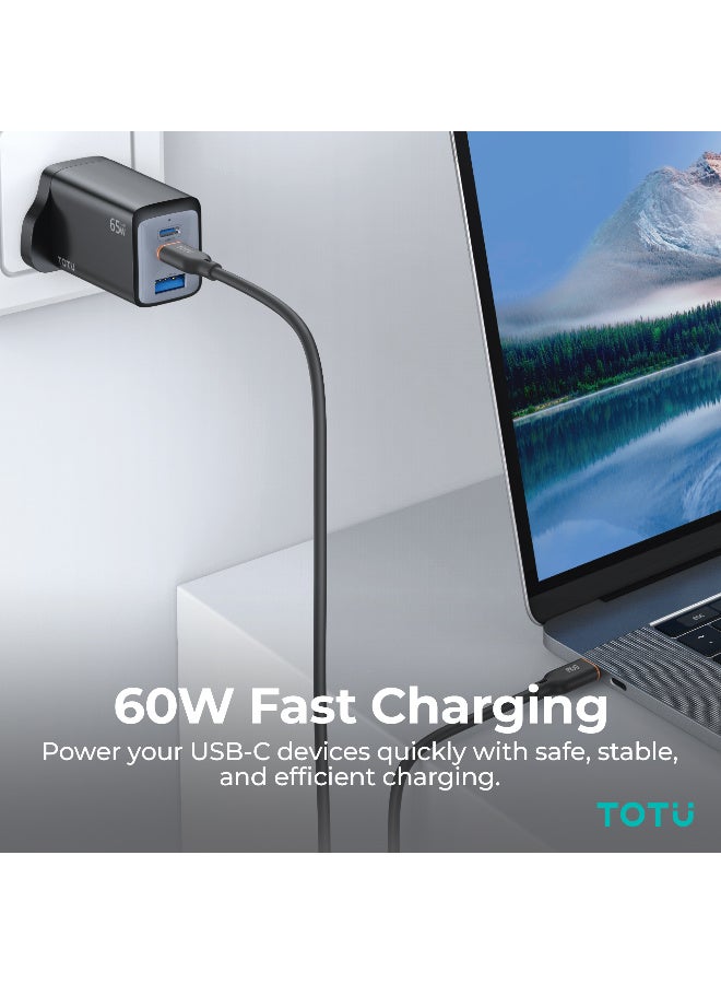 Totu 60W 6A Fast Charging USB-C to USB-C Cable | Anti-Break Soft Silicone 1.2m Data Cord for Laptops & Smartphones | CACC-400 - Image 3