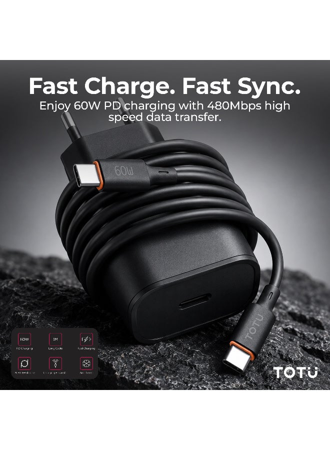 Totu 60W 6A Fast Charging USB-C to USB-C Cable | Anti-Break Soft Silicone 1.2m Data Cord for Laptops & Smartphones | CACC-400 - Image 4