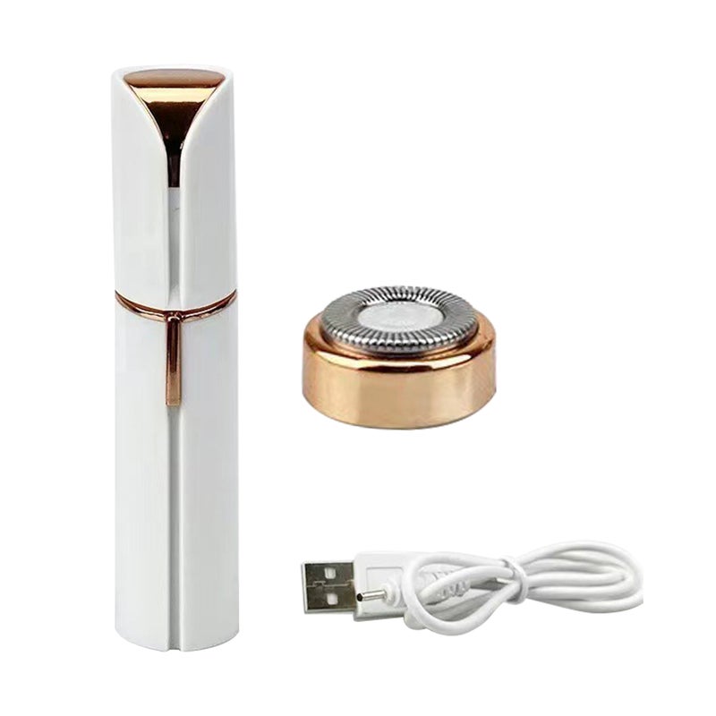 مزيل الشعر الوجهي الأبيض يعمل بالبطاقة المحمولة (USB) مزيل شعر وجهي كهربائي بدون ألم – منشار وجه للنساء يقوم بالقص الفوري والسهل للخدين والذقن والذراعين - Image 1
