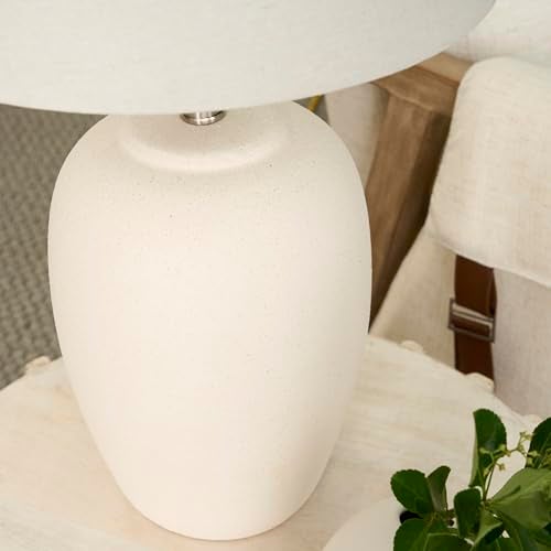 Nourison Home 23" Natural White Ceramic Jar Table Lamp for Bedroom, Living Room, Dining Office, with Off-White Shade - Image 4