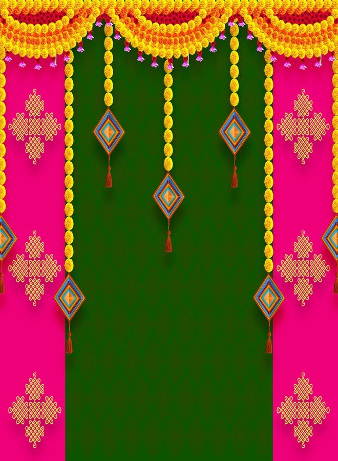 Dhara Creation Pooja Pink and Green (8ft - 8ft) Backdrop Wedding Decoration Curtain Cloth for Backdrop Cloth for Decoration Pooja. (Washable Fabric) - Image 4