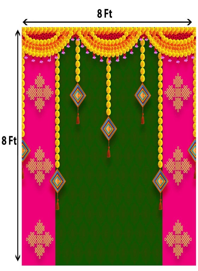 Dhara Creation Pooja Pink and Green (8ft - 8ft) Backdrop Wedding Decoration Curtain Cloth for Backdrop Cloth for Decoration Pooja. (Washable Fabric) - Image 2