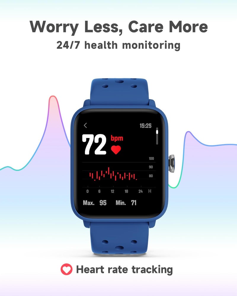 BIGGERFIVE Smart Watch for Kids Without APP, Fitness Tracker Watch Pedometer, Heart Rate, 5ATM Waterproof, Sleep Monitor, Calorie Step Counter, Games, Alarm Clock for Boys Girls 5-14, Porous Blue - Image 4