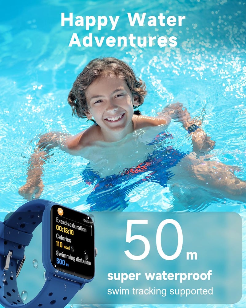 BIGGERFIVE Smart Watch for Kids Without APP, Fitness Tracker Watch Pedometer, Heart Rate, 5ATM Waterproof, Sleep Monitor, Calorie Step Counter, Games, Alarm Clock for Boys Girls 5-14, Porous Blue - Image 5