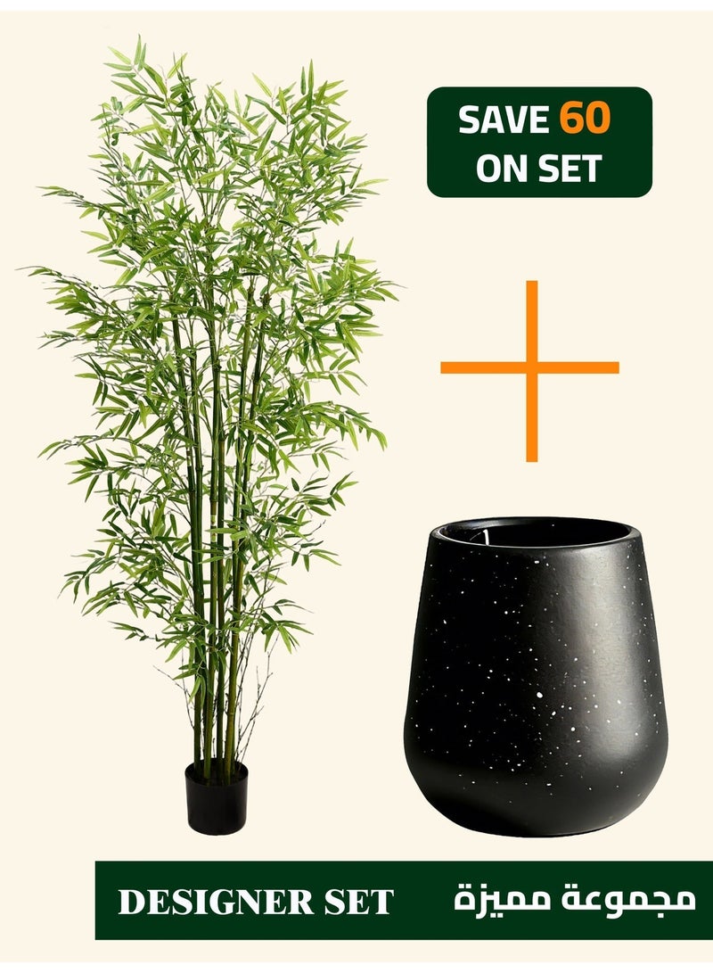 High-Quality Artificial Bamboo Tree (180cm) with Minimalist Cement Planter – Balanced Space and Natural Presence - Image 1