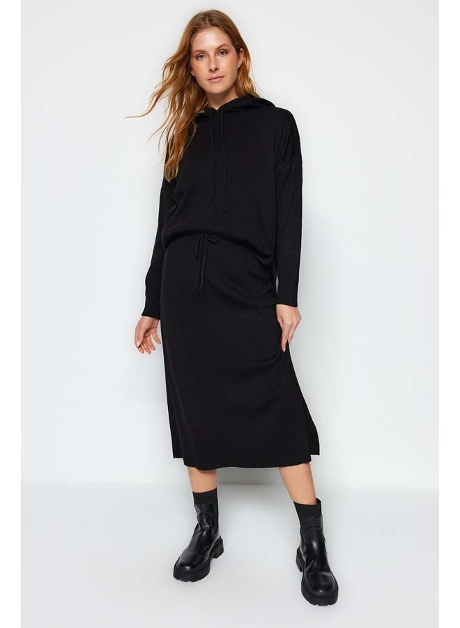 trendyol Black Hooded Sweater Skirted Knitwear Top-Bottom Set TWOAW24AU00091  - Image 3