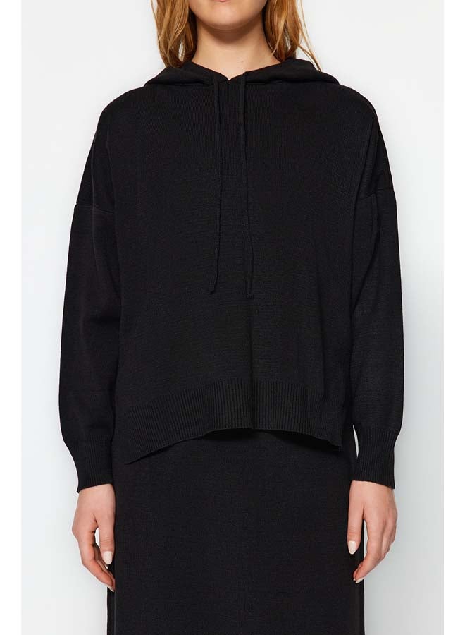 trendyol Black Hooded Sweater Skirted Knitwear Top-Bottom Set TWOAW24AU00091  - Image 4