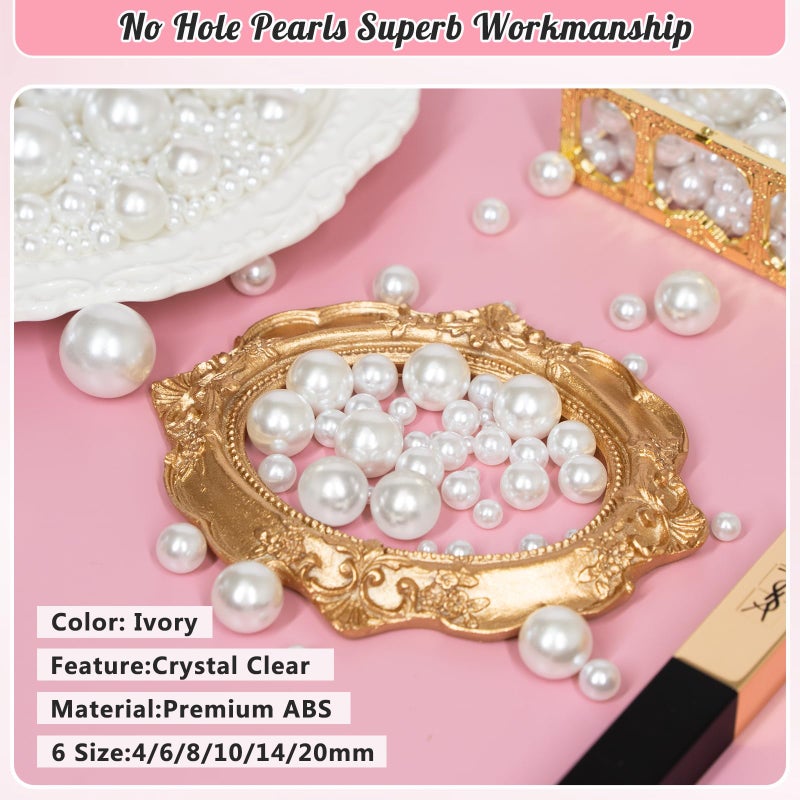 MACIOZE 2000PCS Pearls for Crafting, White No Hole Beads for Centerpieces Vases, Assorted Sizes Bulk Fake Pearls Beads for Vase Filler, Candles Centerpiece, DIY Crafts, Jewelry Making (4/6/8/10/14/20mm) - Image 3