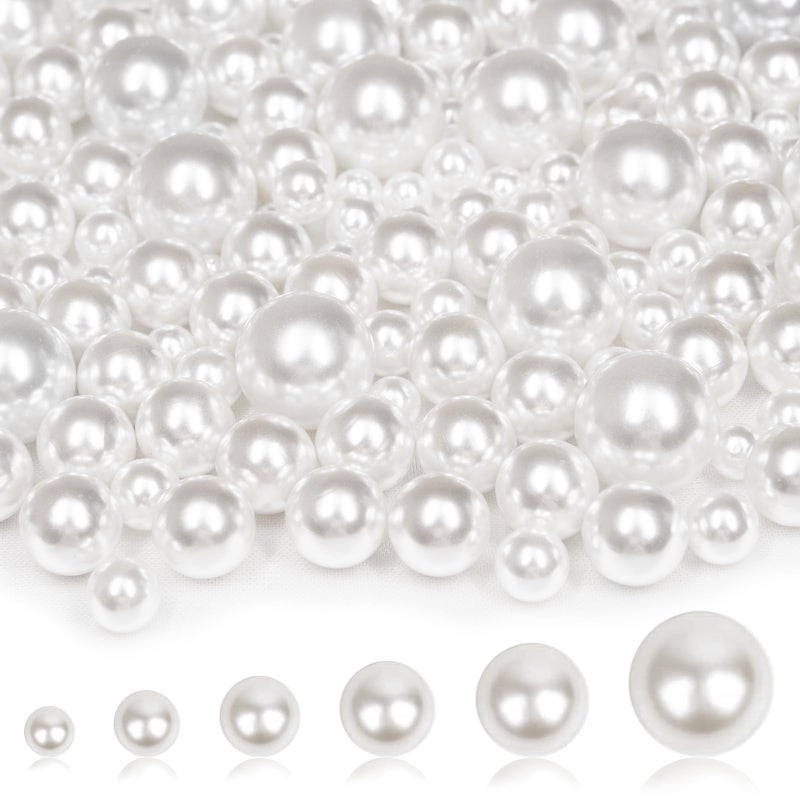 MACIOZE 2000PCS Pearls for Crafting, White No Hole Beads for Centerpieces Vases, Assorted Sizes Bulk Fake Pearls Beads for Vase Filler, Candles Centerpiece, DIY Crafts, Jewelry Making (4/6/8/10/14/20mm) - Image 1