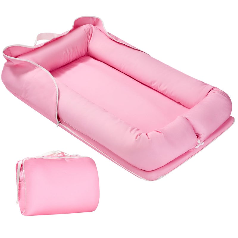 Miereirl Baby Lounger for Newborn, Dock A Tot & Baby Lounger Pillow with Soft Cotton, Infant Lounger for 0-24 Months, Baby Nest Lounger, Essentials Gifts Nest Cover - Pink - Image 1