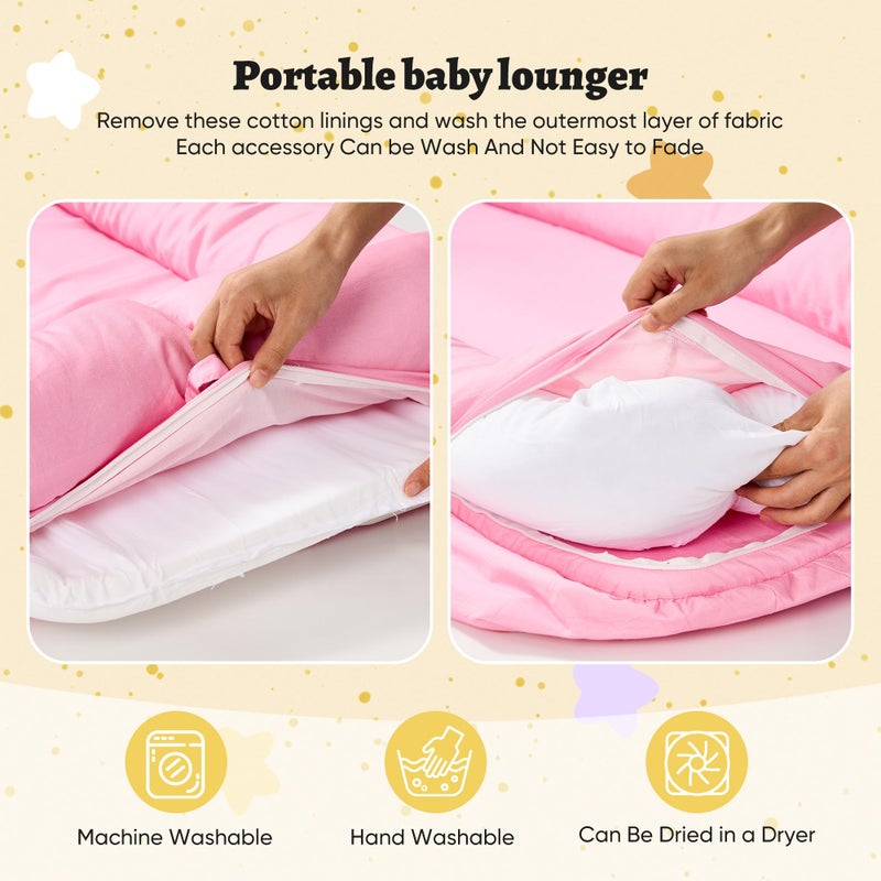 Miereirl Baby Lounger for Newborn, Dock A Tot & Baby Lounger Pillow with Soft Cotton, Infant Lounger for 0-24 Months, Baby Nest Lounger, Essentials Gifts Nest Cover - Pink - Image 3