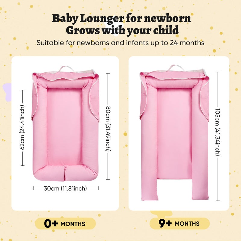 Miereirl Baby Lounger for Newborn, Dock A Tot & Baby Lounger Pillow with Soft Cotton, Infant Lounger for 0-24 Months, Baby Nest Lounger, Essentials Gifts Nest Cover - Pink - Image 2
