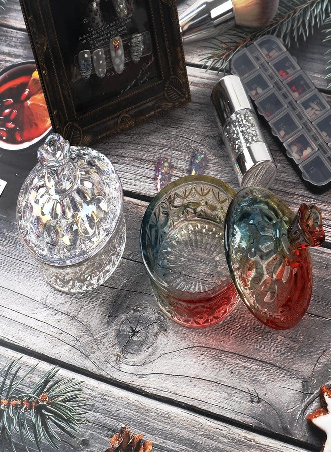BQAN 100ml Large Nail Dappen Dish, Dazzling Crystal Dappen Dish with Lid, Damping Dish for Nails Holding Acrylic Liquid Acrylic Powder Nail Decor, Dappen Monomer Holder Dish (Laser Color) - Image 3