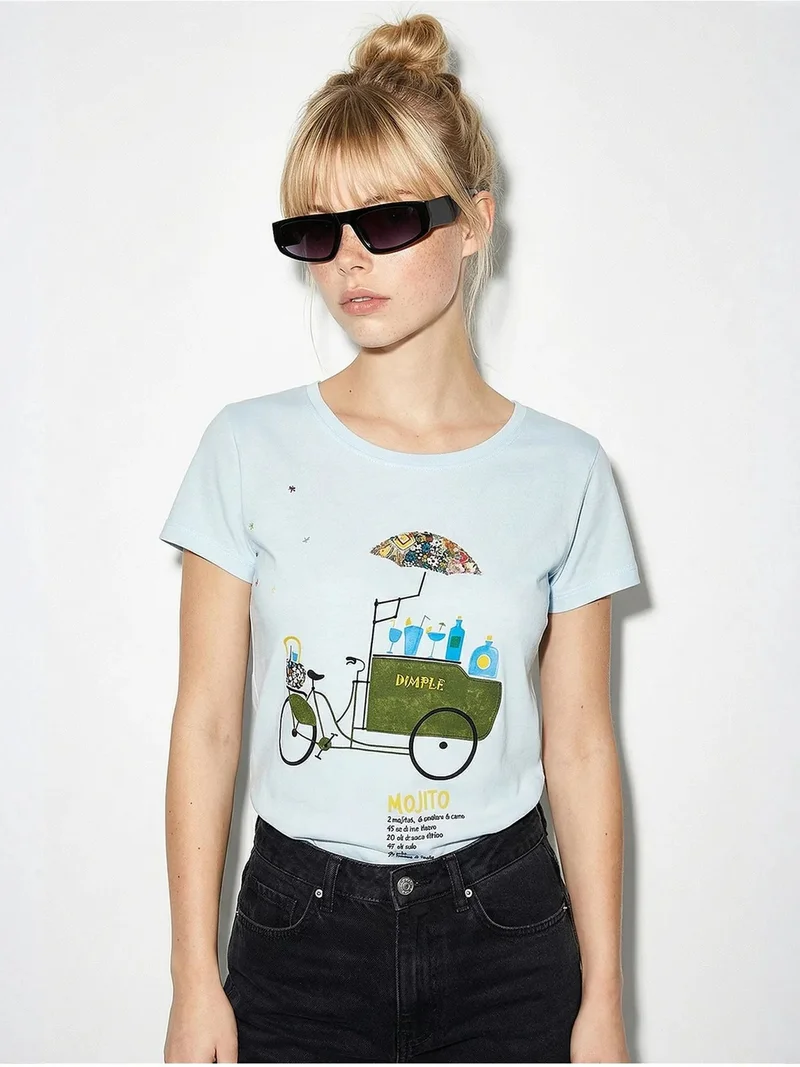 بيانكو لوتشي LUCCI Embroidered Printed Crew Neck T-Shirt