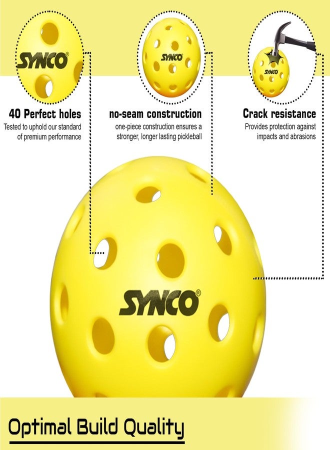 Synco Pickleball Ball | S40 Outdoor Pickleball Balls | Durable High-Bounce Tournament Ball | Balanced Performance for All Skill Levels | Premium Training Balls, Set of 6 | Official Size & Weight - Image 3