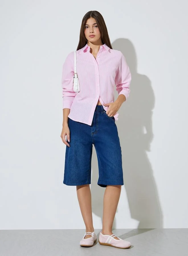 Styli Pink Striped Raglan Sleeve Shirt